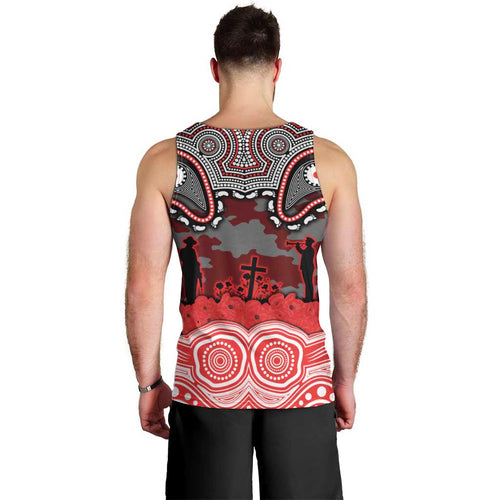 ANZAC Day Dolphins Men Tank Top Military Memorial Aboriginal Indigenous Art
