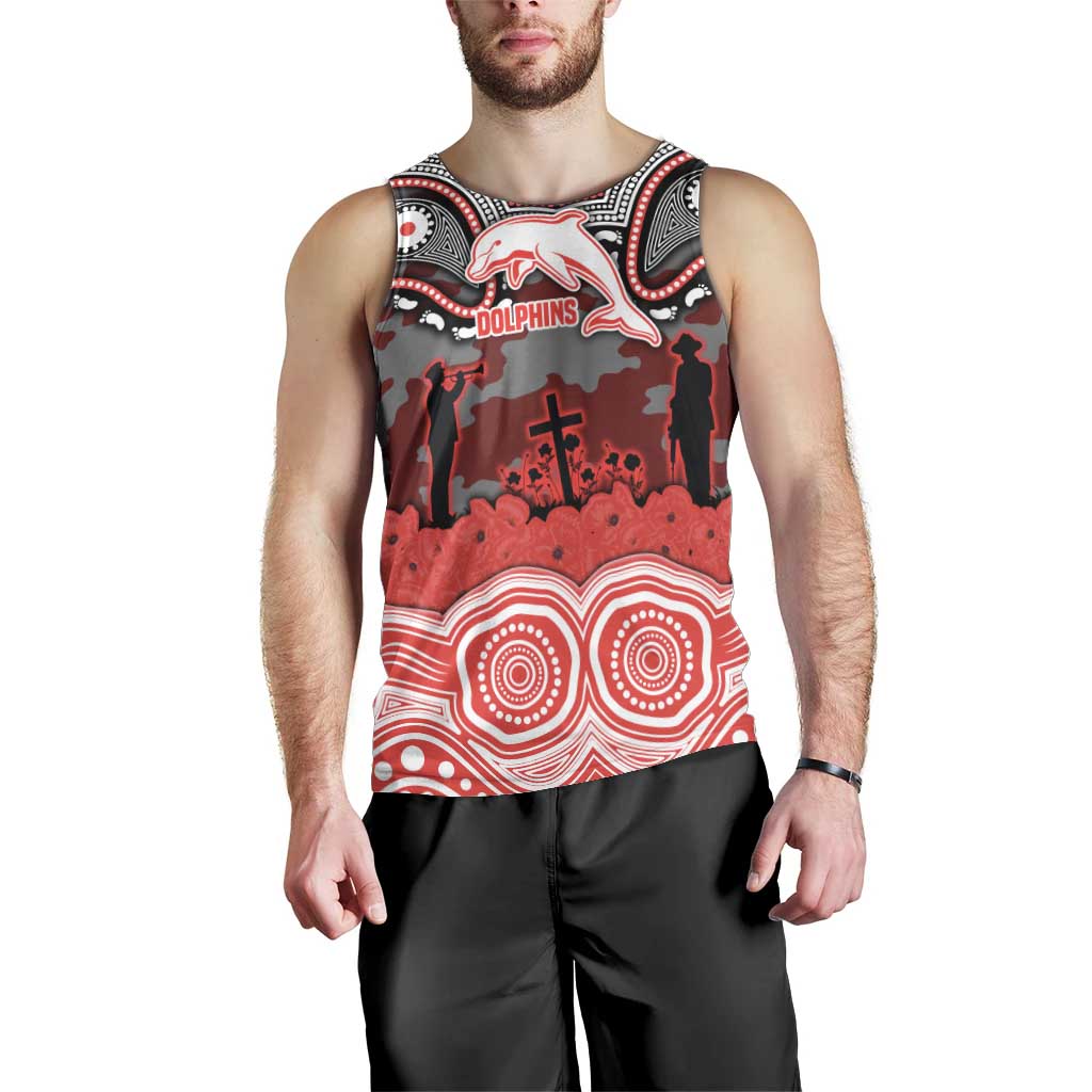 ANZAC Day Dolphins Men Tank Top Military Memorial Aboriginal Indigenous Art
