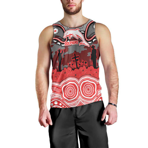 ANZAC Day Dolphins Men Tank Top Military Memorial Aboriginal Indigenous Art