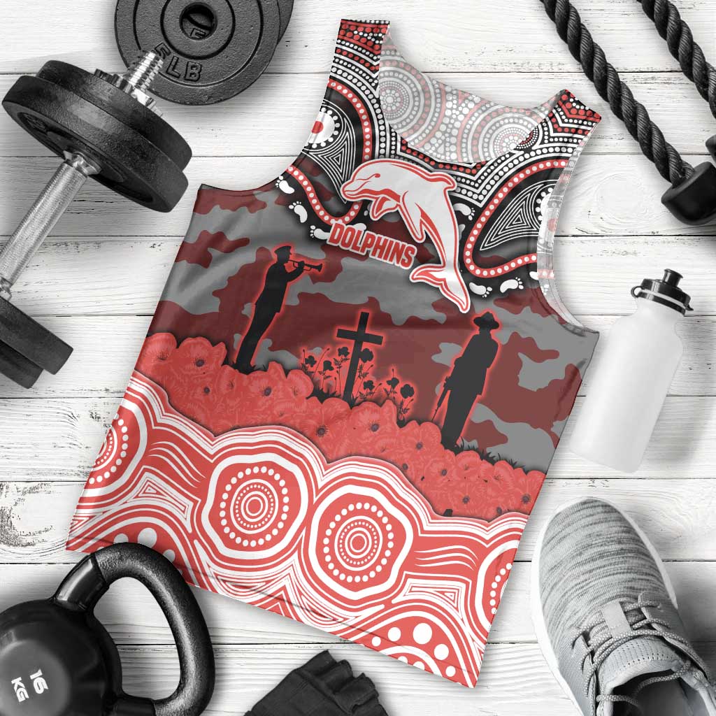 ANZAC Day Dolphins Men Tank Top Military Memorial Aboriginal Indigenous Art