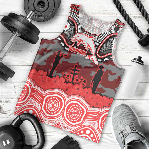 ANZAC Day Dolphins Men Tank Top Military Memorial Aboriginal Indigenous Art