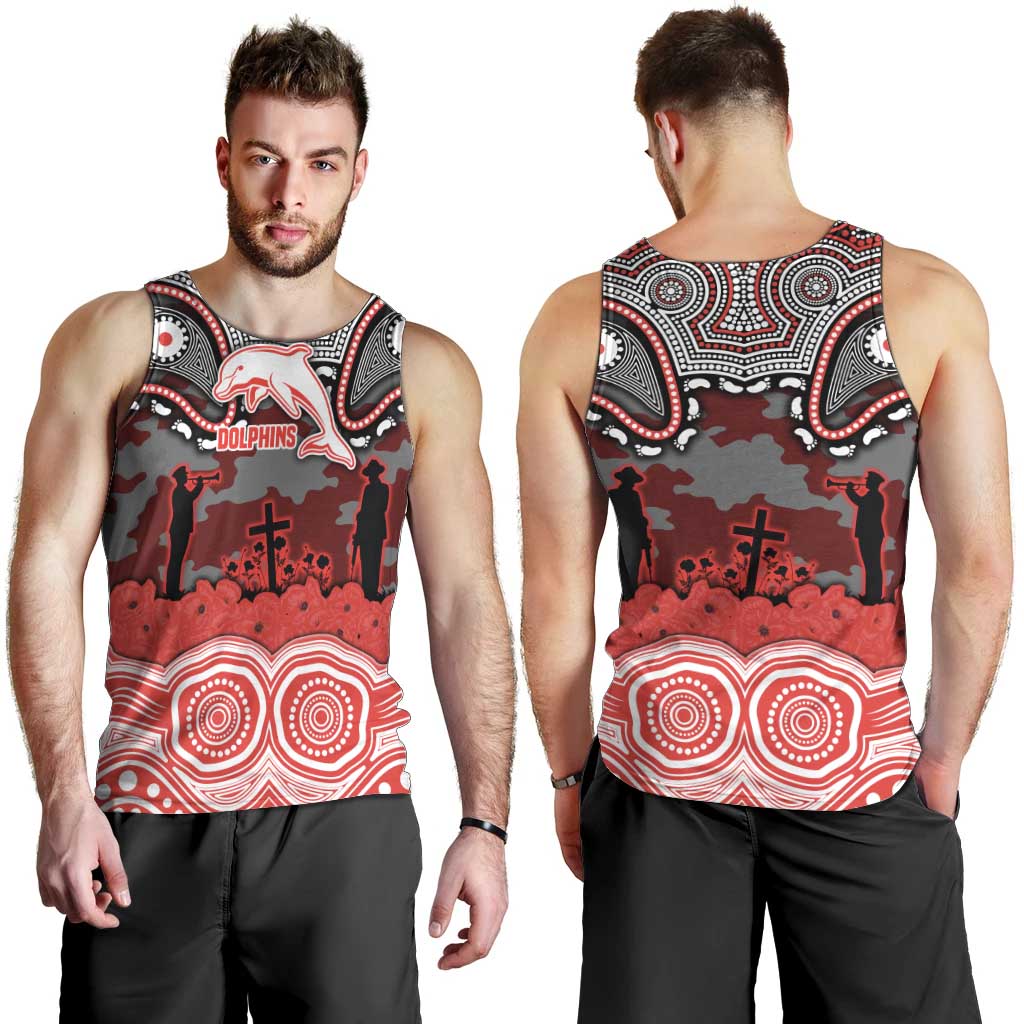 ANZAC Day Dolphins Men Tank Top Military Memorial Aboriginal Indigenous Art