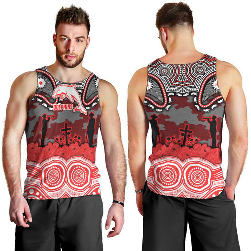 ANZAC Day Dolphins Men Tank Top Military Memorial Aboriginal Indigenous Art