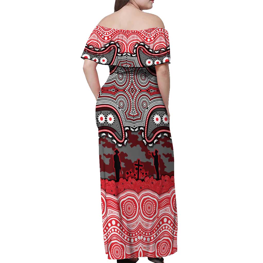 ANZAC Day Dolphins Off Shoulder Maxi Dress Military Memorial Aboriginal Indigenous Art