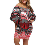 ANZAC Day Dolphins Off Shoulder Short Dress Military Memorial Aboriginal Indigenous Art