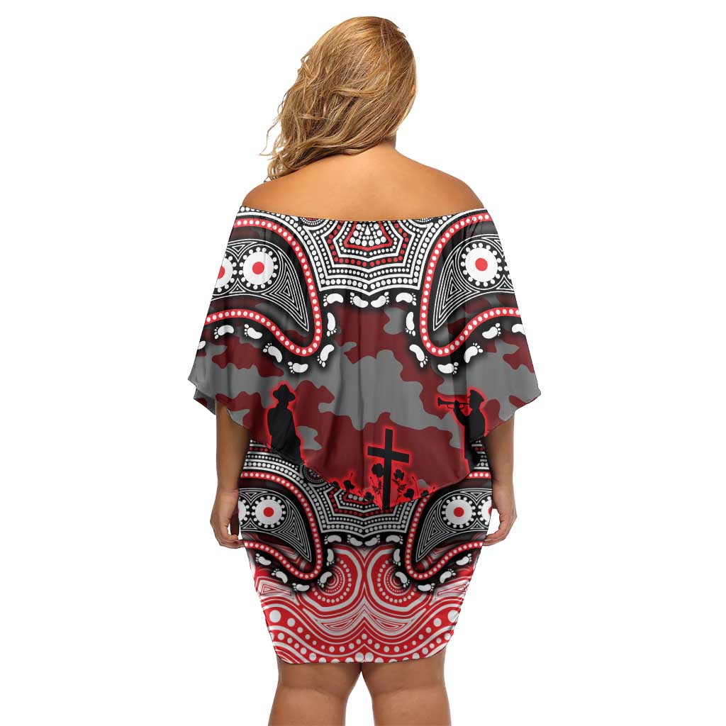 ANZAC Day Dolphins Off Shoulder Short Dress Military Memorial Aboriginal Indigenous Art