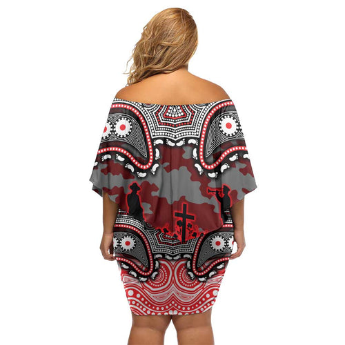 ANZAC Day Dolphins Off Shoulder Short Dress Military Memorial Aboriginal Indigenous Art
