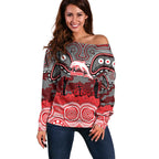 ANZAC Day Dolphins Off Shoulder Sweater Military Memorial Aboriginal Indigenous Art