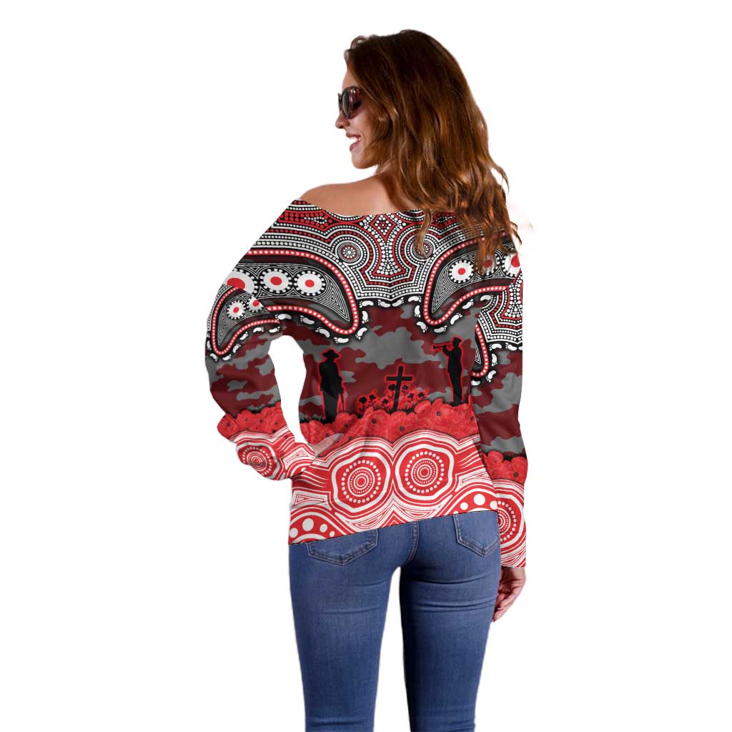 ANZAC Day Dolphins Off Shoulder Sweater Military Memorial Aboriginal Indigenous Art