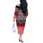 ANZAC Day Dolphins Off The Shoulder Long Sleeve Dress Military Memorial Aboriginal Indigenous Art