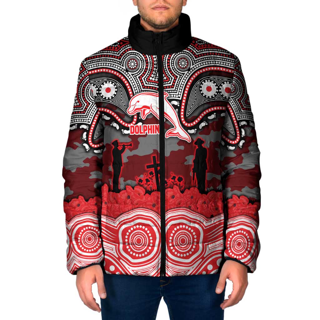 ANZAC Day Dolphins Padded Jacket Military Memorial Aboriginal Indigenous Art
