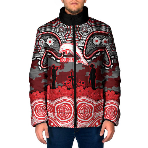 ANZAC Day Dolphins Padded Jacket Military Memorial Aboriginal Indigenous Art