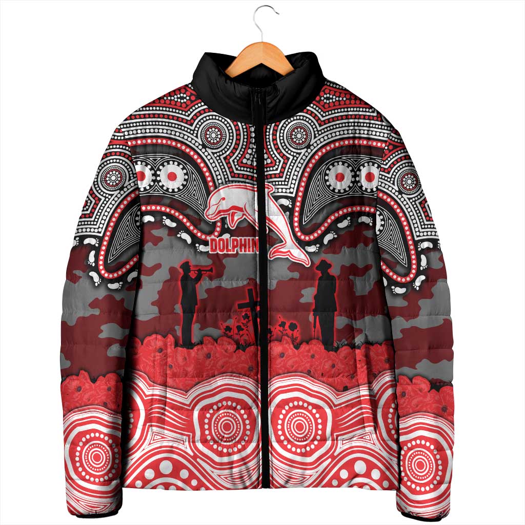 ANZAC Day Dolphins Padded Jacket Military Memorial Aboriginal Indigenous Art