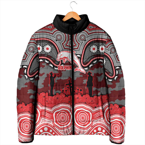 ANZAC Day Dolphins Padded Jacket Military Memorial Aboriginal Indigenous Art