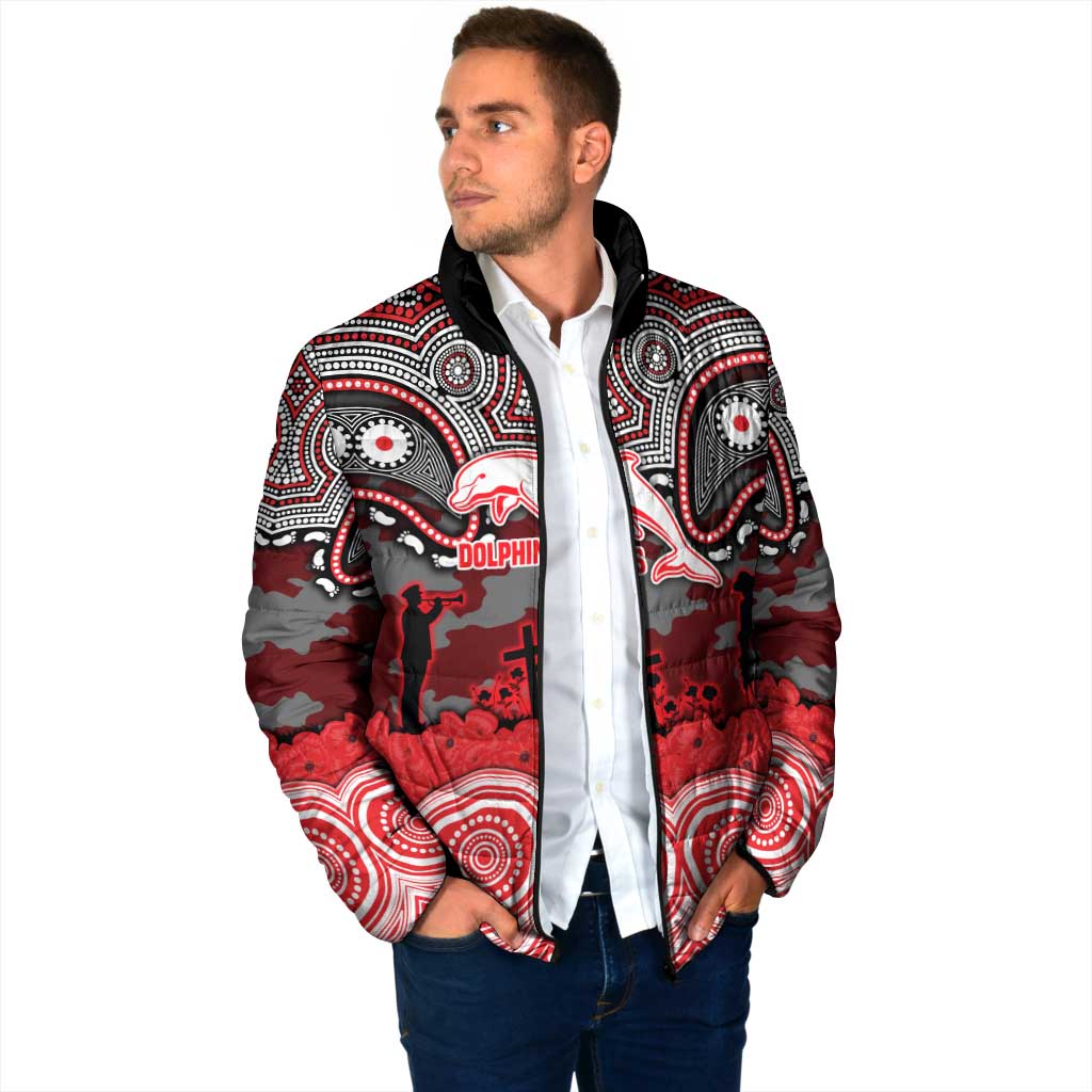 ANZAC Day Dolphins Padded Jacket Military Memorial Aboriginal Indigenous Art