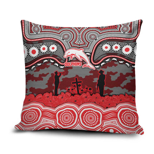ANZAC Day Dolphins Pillow Cover Military Memorial Aboriginal Indigenous Art
