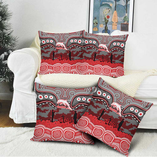 ANZAC Day Dolphins Pillow Cover Military Memorial Aboriginal Indigenous Art