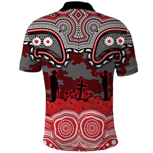ANZAC Day Dolphins Polo Shirt Military Memorial Aboriginal Indigenous Art