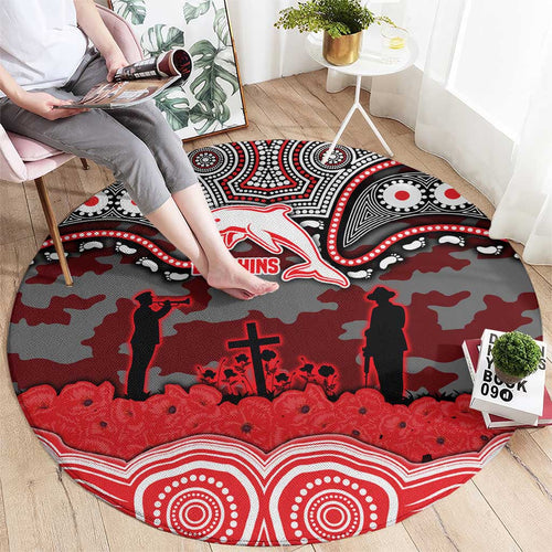 ANZAC Day Dolphins Round Carpet Military Memorial Aboriginal Indigenous Art