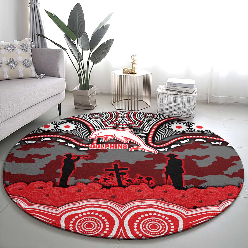 ANZAC Day Dolphins Round Carpet Military Memorial Aboriginal Indigenous Art
