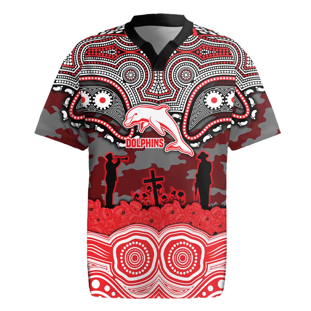 ANZAC Day Dolphins Rugby Jersey Military Memorial Aboriginal Indigenous Art