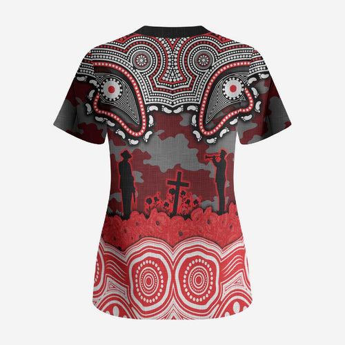 ANZAC Day Dolphins Scrub Top Military Memorial Aboriginal Indigenous Art