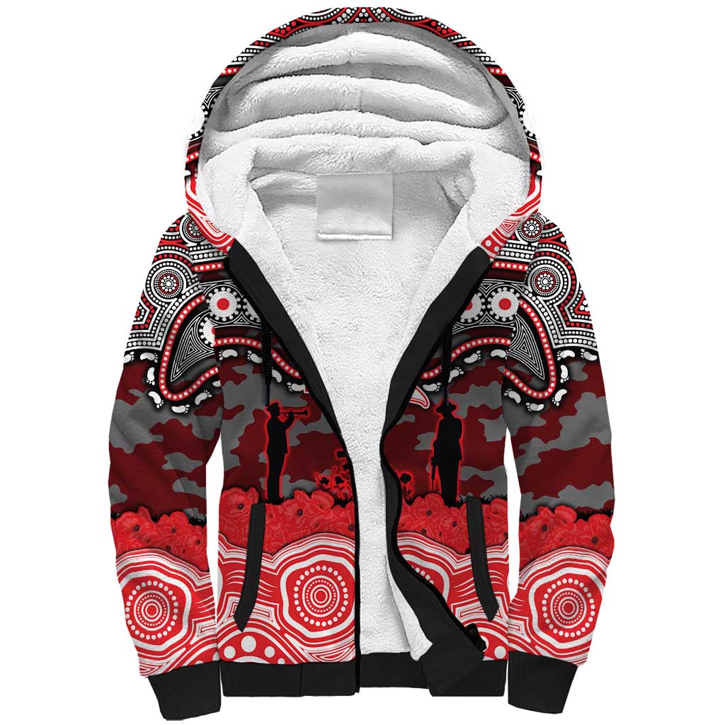 ANZAC Day Dolphins Sherpa Hoodie Military Memorial Aboriginal Indigenous Art