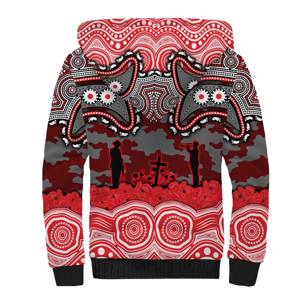 ANZAC Day Dolphins Sherpa Hoodie Military Memorial Aboriginal Indigenous Art