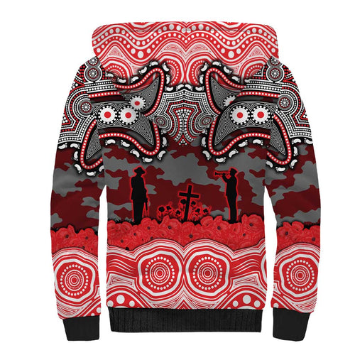 ANZAC Day Dolphins Sherpa Hoodie Military Memorial Aboriginal Indigenous Art