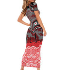 ANZAC Day Dolphins Short Sleeve Bodycon Dress Military Memorial Aboriginal Indigenous Art