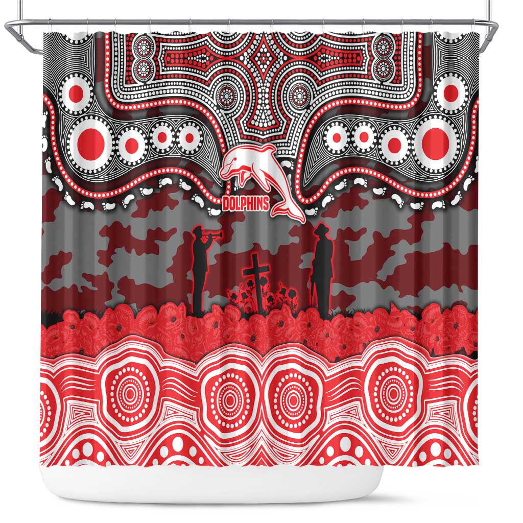 ANZAC Day Dolphins Shower Curtain Military Memorial Aboriginal Indigenous Art