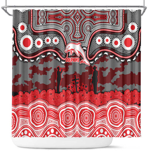 ANZAC Day Dolphins Shower Curtain Military Memorial Aboriginal Indigenous Art