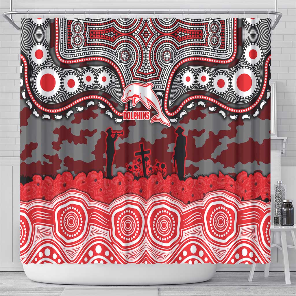 ANZAC Day Dolphins Shower Curtain Military Memorial Aboriginal Indigenous Art