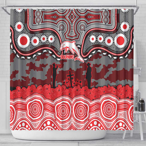 ANZAC Day Dolphins Shower Curtain Military Memorial Aboriginal Indigenous Art