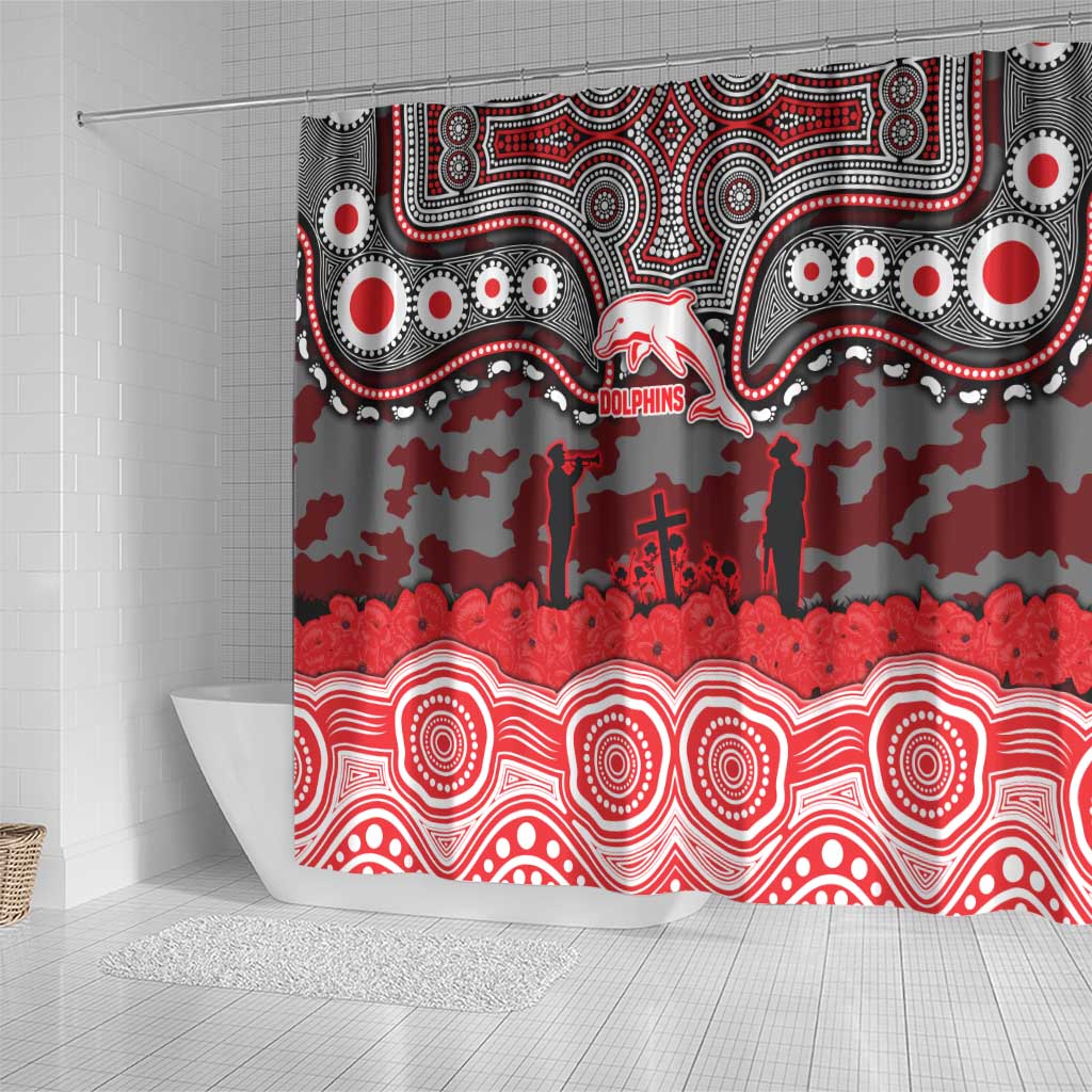 ANZAC Day Dolphins Shower Curtain Military Memorial Aboriginal Indigenous Art