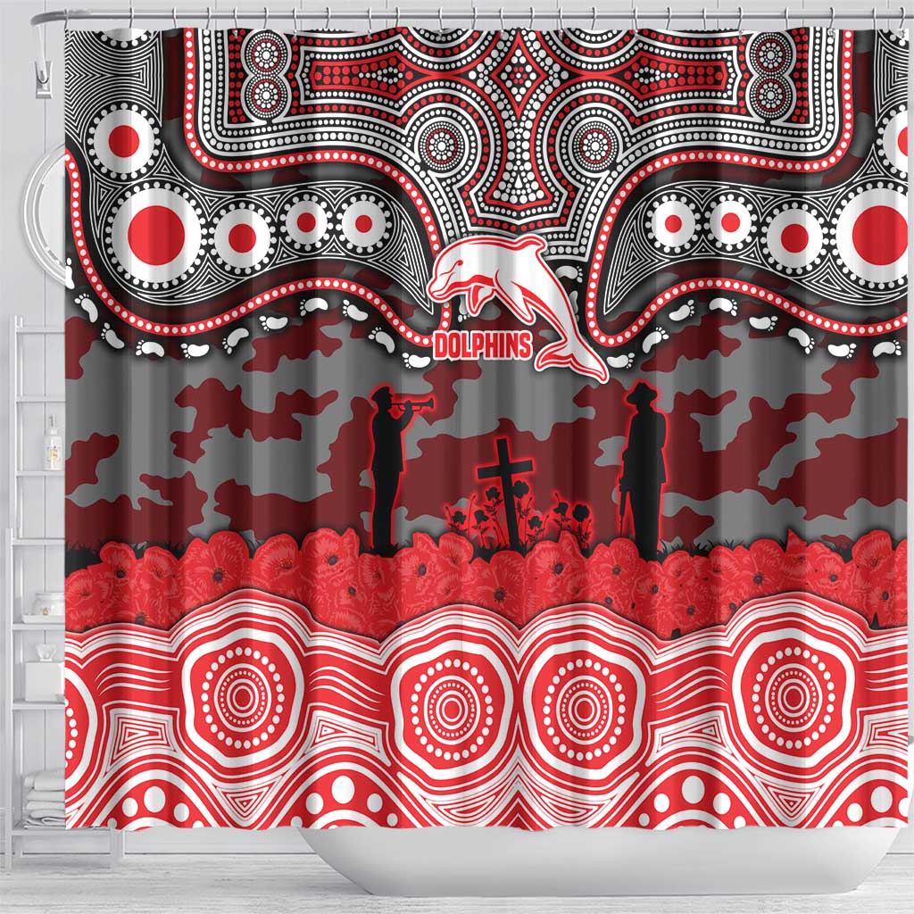 ANZAC Day Dolphins Shower Curtain Military Memorial Aboriginal Indigenous Art