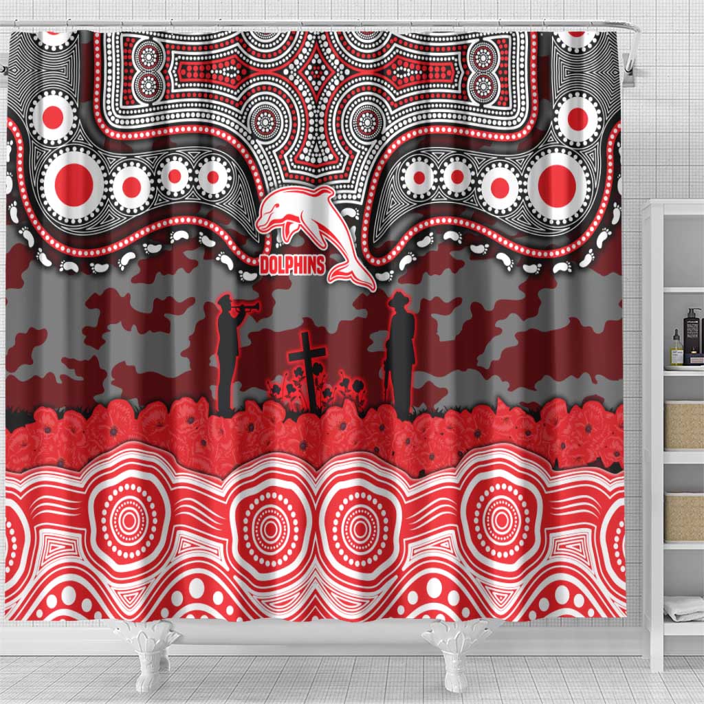 ANZAC Day Dolphins Shower Curtain Military Memorial Aboriginal Indigenous Art