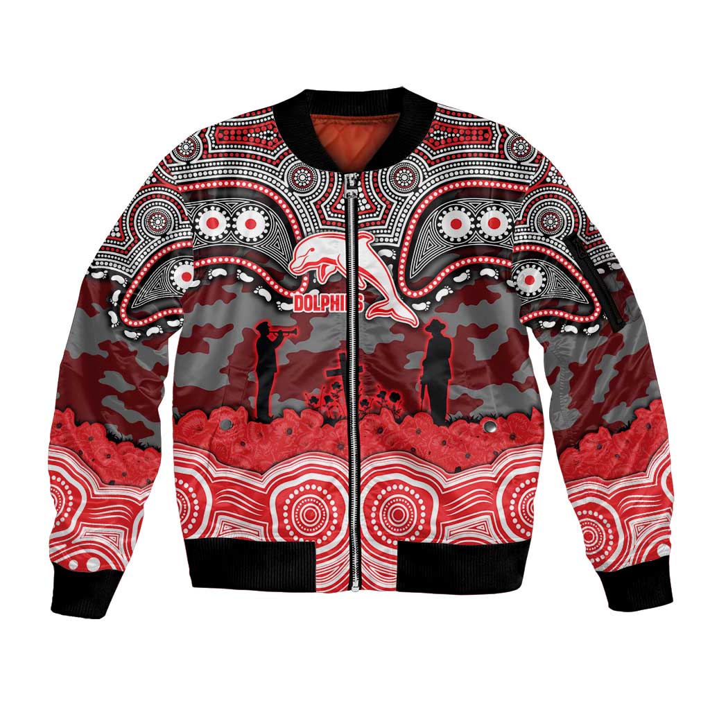 ANZAC Day Dolphins Sleeve Zip Bomber Jacket Military Memorial Aboriginal Indigenous Art