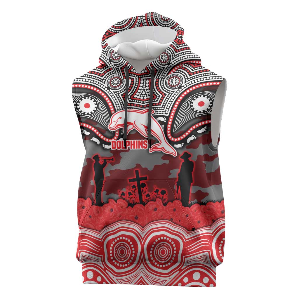 ANZAC Day Dolphins Sleeveless Hoodie Military Memorial Aboriginal Indigenous Art