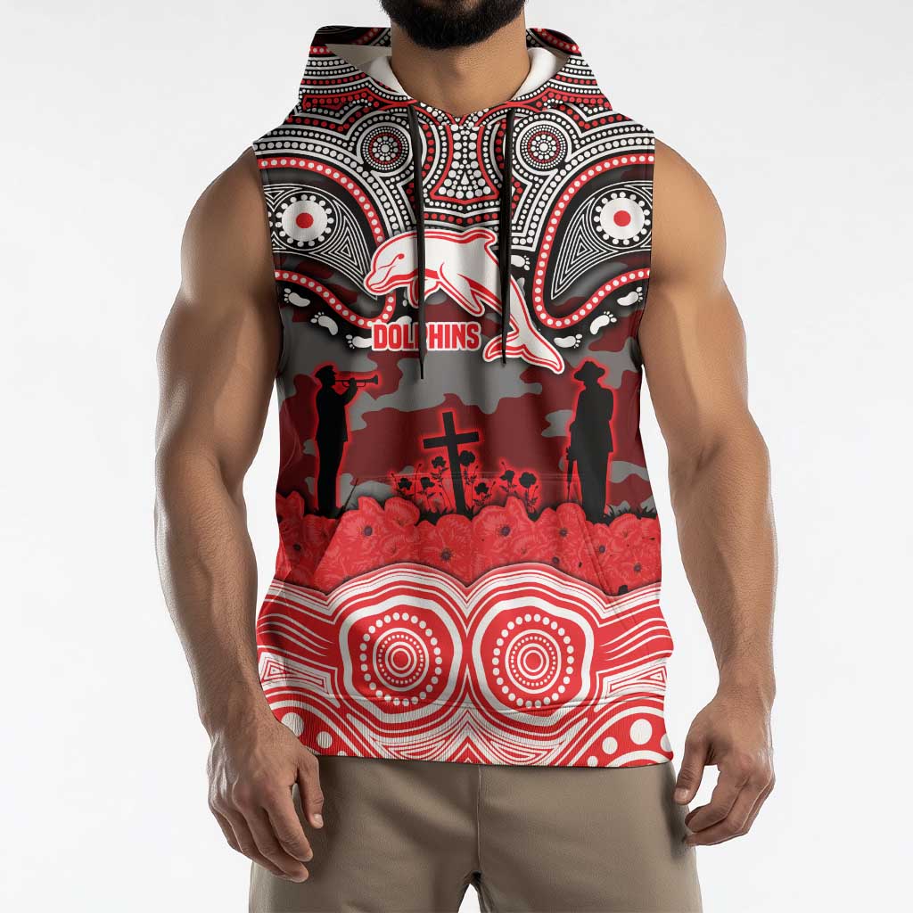 ANZAC Day Dolphins Sleeveless Hoodie Military Memorial Aboriginal Indigenous Art