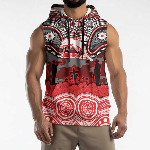 ANZAC Day Dolphins Sleeveless Hoodie Military Memorial Aboriginal Indigenous Art