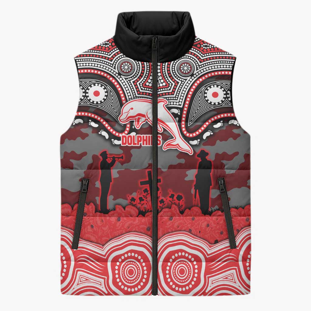 ANZAC Day Dolphins Sleeveless Puffer Jacket Military Memorial Aboriginal Indigenous Art