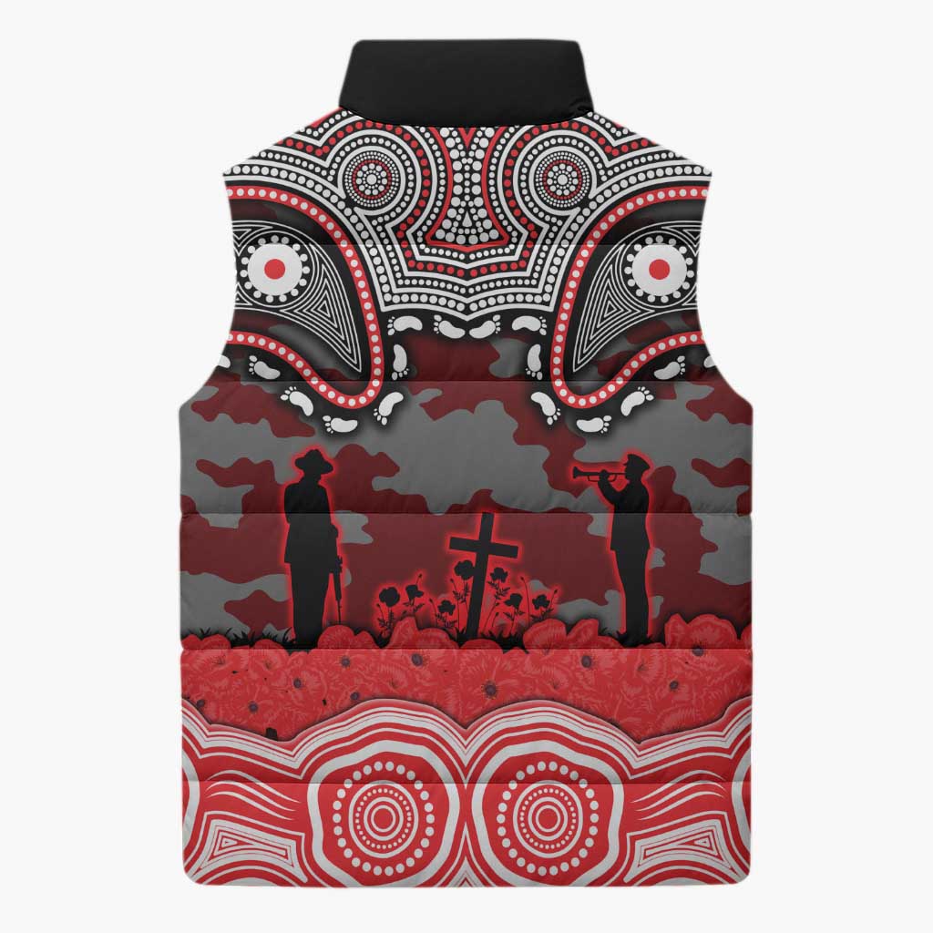 ANZAC Day Dolphins Sleeveless Puffer Jacket Military Memorial Aboriginal Indigenous Art