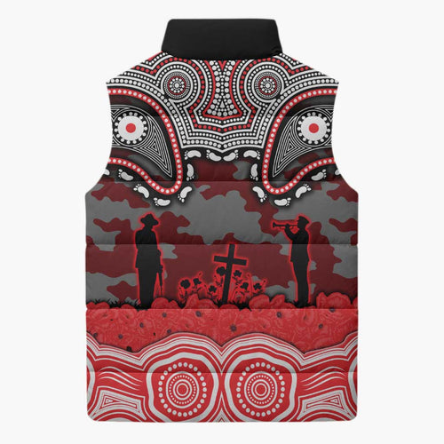 ANZAC Day Dolphins Sleeveless Puffer Jacket Military Memorial Aboriginal Indigenous Art