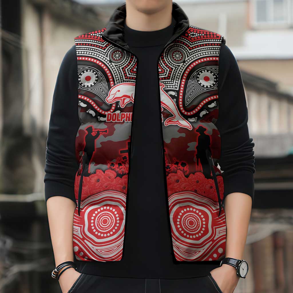 ANZAC Day Dolphins Sleeveless Puffer Jacket Military Memorial Aboriginal Indigenous Art