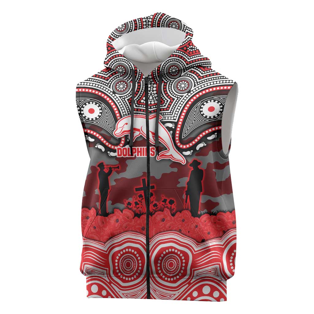 ANZAC Day Dolphins Sleeveless Zip Hoodie Military Memorial Aboriginal Indigenous Art