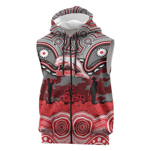 ANZAC Day Dolphins Sleeveless Zip Hoodie Military Memorial Aboriginal Indigenous Art
