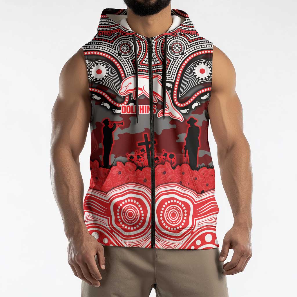 ANZAC Day Dolphins Sleeveless Zip Hoodie Military Memorial Aboriginal Indigenous Art