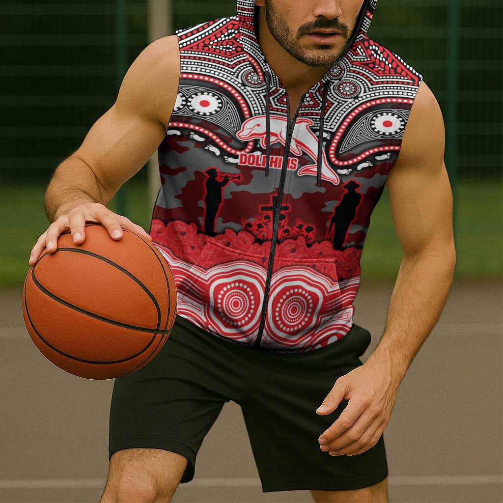 ANZAC Day Dolphins Sleeveless Zip Hoodie Military Memorial Aboriginal Indigenous Art