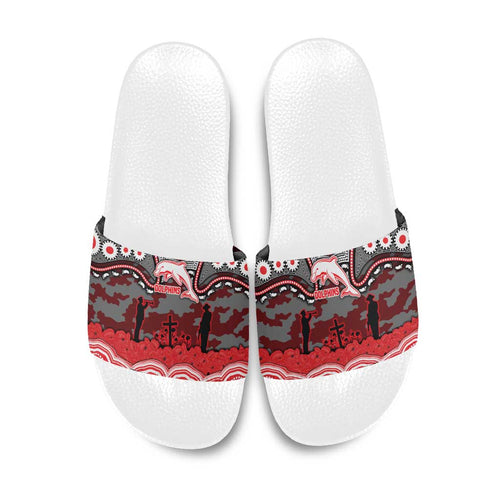 ANZAC Day Dolphins Slide Sandals Military Memorial Aboriginal Indigenous Art